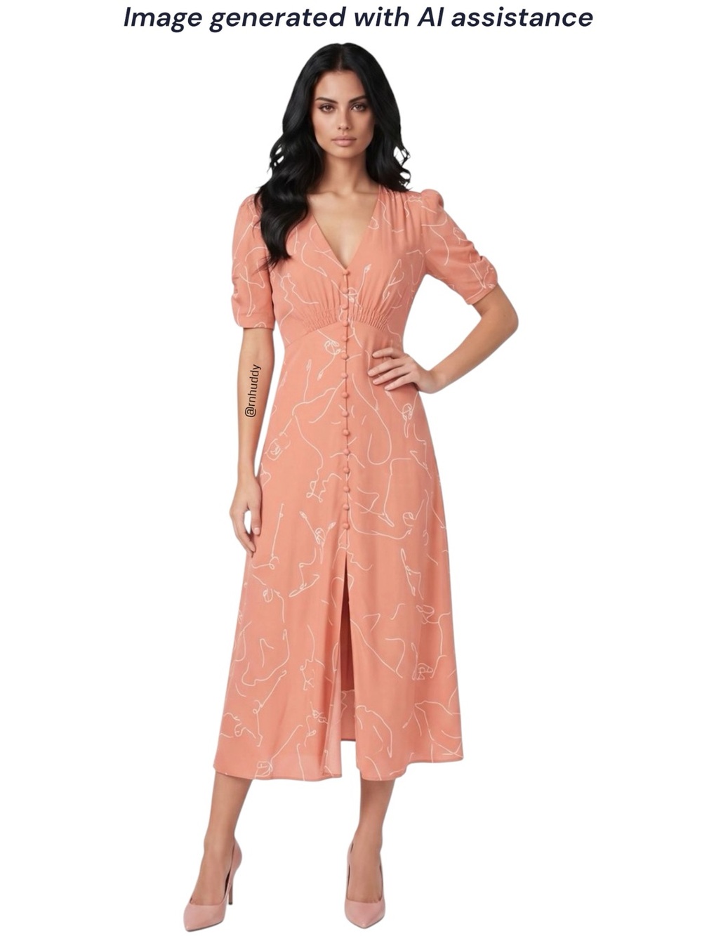 ASTR The Label L peach artsy print midi dress